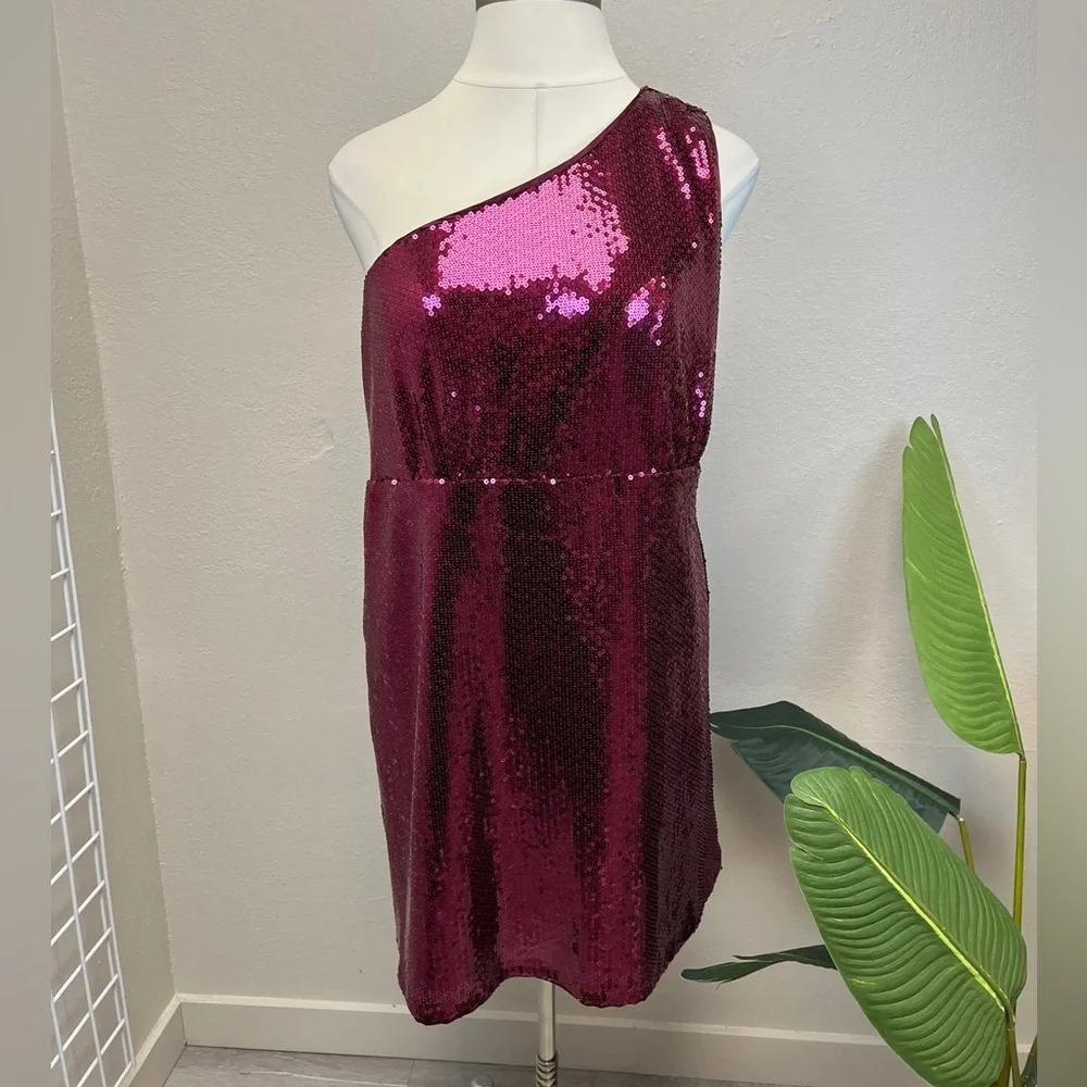 Torrid Red Wine One Shoulder Sequin Mini Dress - New - Size 24 - Picture 3 of 6